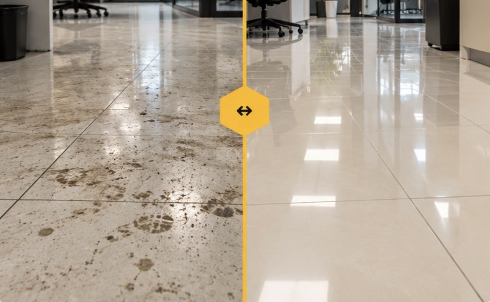 Piso con manchas y residuos: Antes / Después
